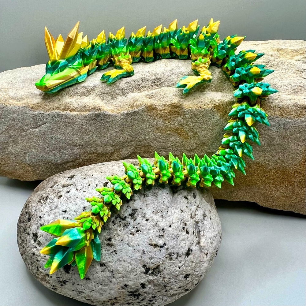 12.5” 3D Printed Toy Dragon with Yellow and Green Detail